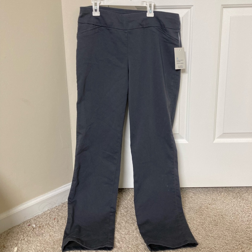 Stretch waistband straight mid rise dress pants